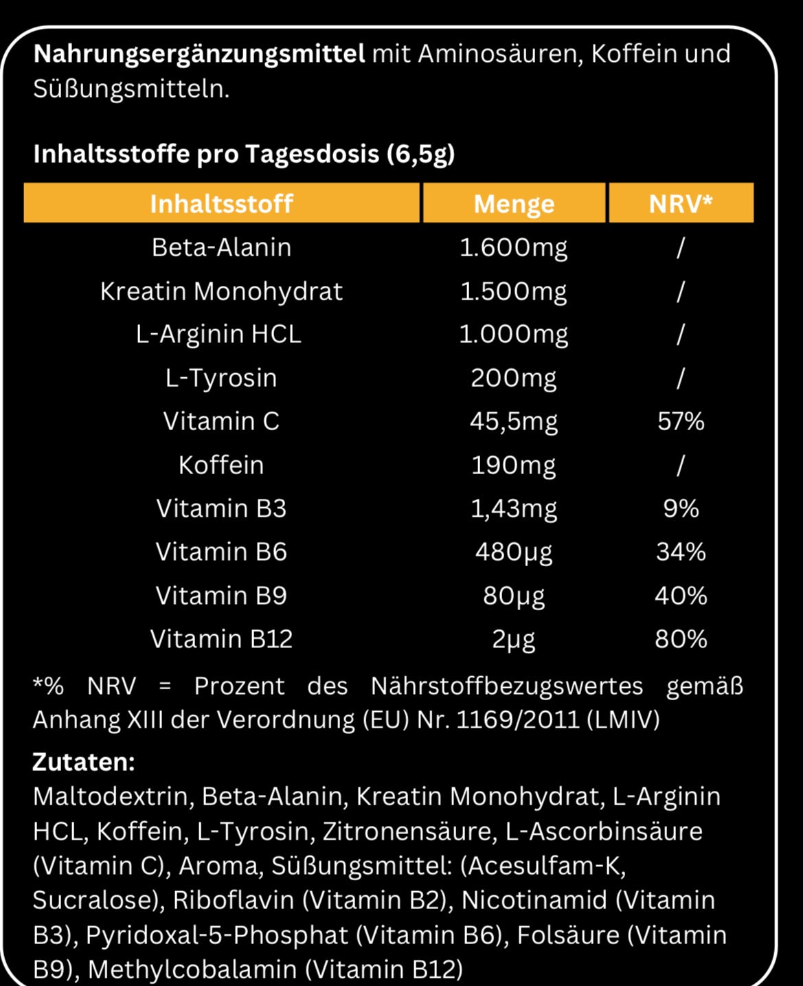 Pre-Workout Booster Fitness Shake Eiweißdrink- Geschmack: Orange